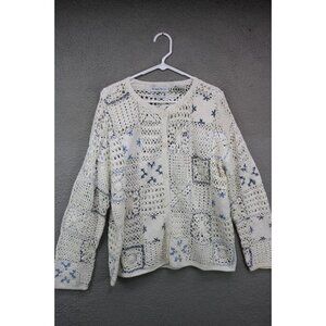 Robert Scott Knitted by Hand Linen Blend Open Knit Sweater-Size L-Cottagecore